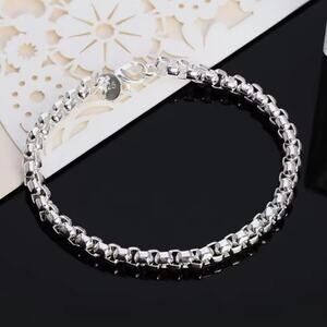 925 Sterling Silver Bracelet 4mm Round Box Chain Unisex Valentine Birthday Gift
